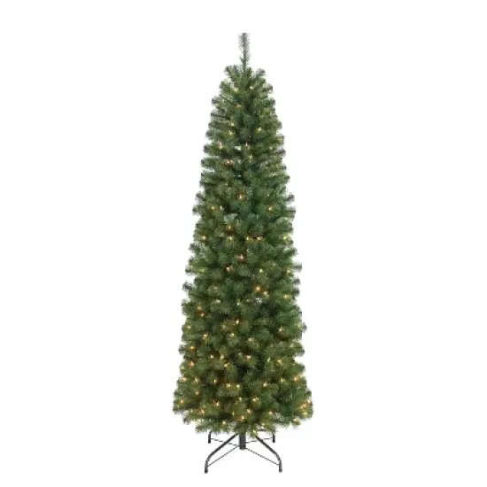 7.5ft Pre-lit Slim Artificial Christmas Tree Newcastle Fir - Puleo: Incandescent Lights, Hypoallergenic image {3}