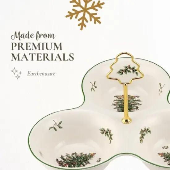 Spode Christmas Tree 3 Section Server with Tree Handle - Divided Serving Tray - Festive Earthenware Tableware for Seasonal Entertaining and Hosting image {3}