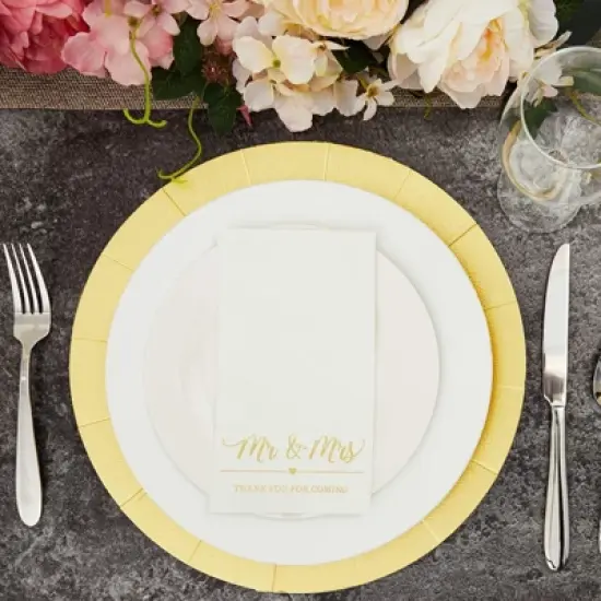 Sparkle and Bash 100 Pack White Napkins for Wedding Reception with Gold Foil, Mr and Mrs, 3-Ply, 4 x 8 In image {1}