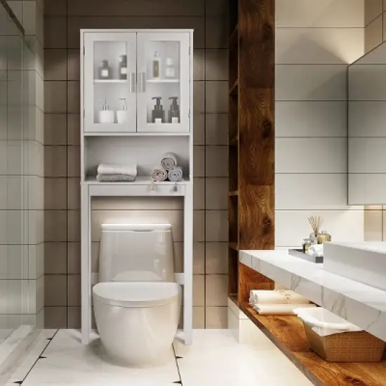 Costway Wooden Over The Toilet Storage Cabinet Spacesaver Organizer Bathroom Tower Rack image {2}