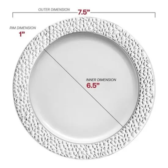 Smarty Had A Party 7.5" White w/ Silver Hammered Rim Plastic Salad Plates - 120 pcs image {2}