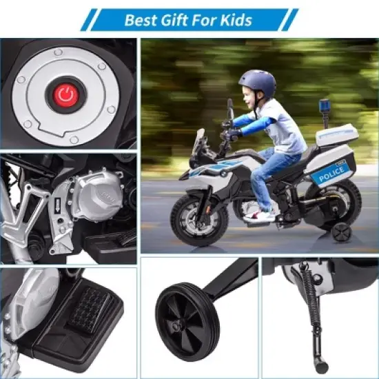 12V 7AH Kids Motorcycle, Ride On Police Motorcycle, Licensed BMW Kids Car with High/Low Speed,EVA Tire, 2 Storage Boxes image {3}
