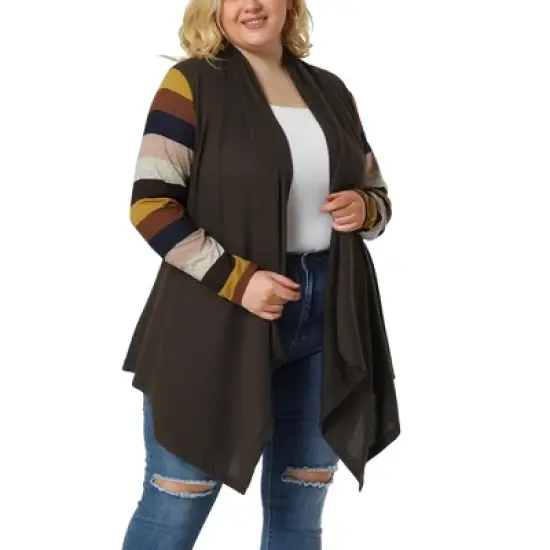 Agnes Orinda Women's Plus Size Outerwear Asymmetric Colorblock Open Front Knit Cardigan image {8}