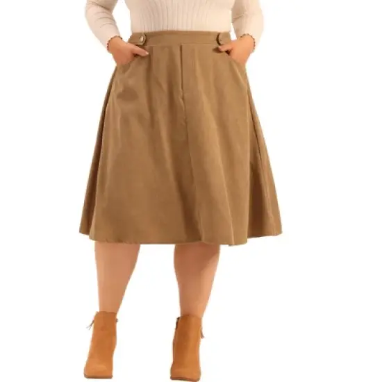 Agnes Orinda Women's Plus Size Casual Knee A- Line Faux Suede Skirts image {5}
