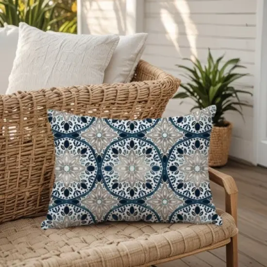 Creative Products Faded Gray Blue Medallions 14x20 Indoor / Outdoor Pillow image {5}