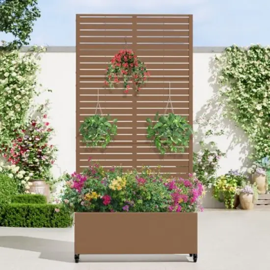 PexFix 72 in. H x 35 in. W Brown Metal Rectangle Wall Planter Box with Trellis for Climbing Plants image {11}