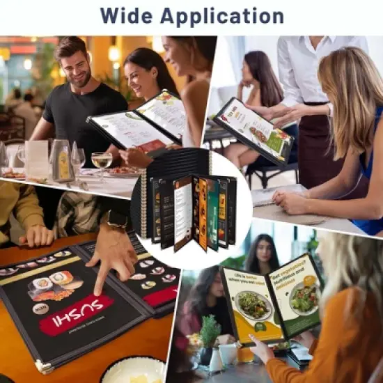 WeChef 30 Pack Menu Covers 8.5 x 14" Book Style Menu Holders 7 Pages 14 Views Restaurant Club Black image {7}