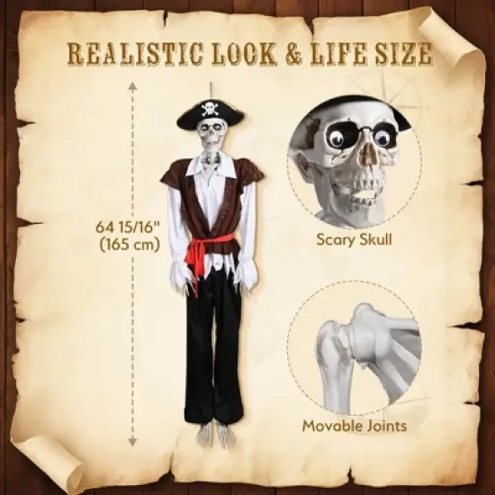 Yescom 5.4Ft Halloween Pirate Captain Skeleton Life Size Human Bone Movable Joints Outdoor Decor 2025 image {1}