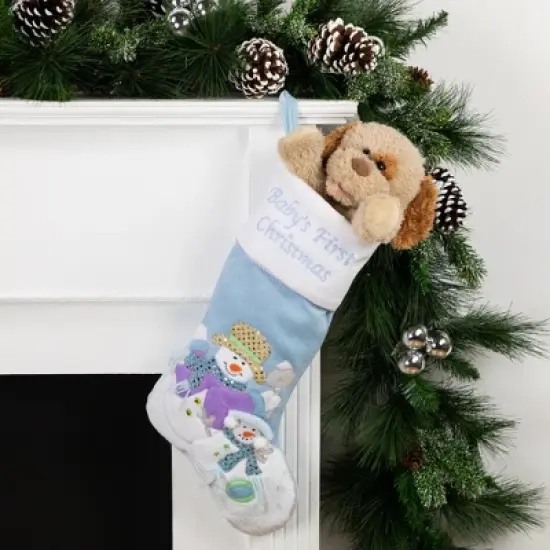 Northlight 21" Blue and White "Baby's First Christmas" Snowman Stocking image {1}