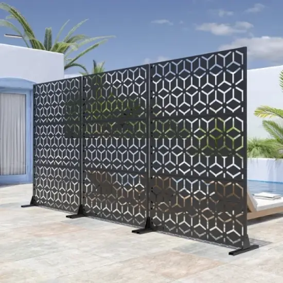 Dovelina Metal Outdoor Privacy Screen Freestanding Garden Privacy Screen - 72"x47", Black, Bob image {5}