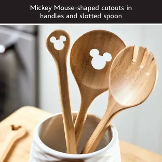 Disney Home Monochrome Set of 2 Bamboo Salad Server Set: Multicolored Kitchen Serving Bowls, Hand Wash, 8" Height image {4}
