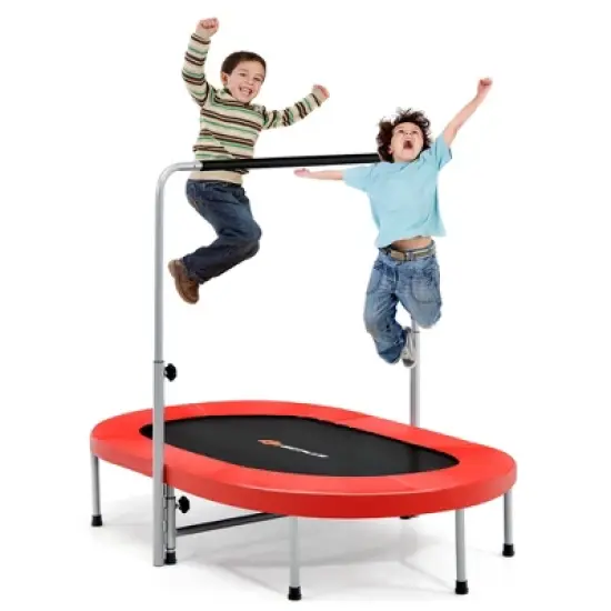Costway 50'' Trampoline for 2 People Foldable Rebouncer w/Adjustable Handrail Red\Blue image {11}