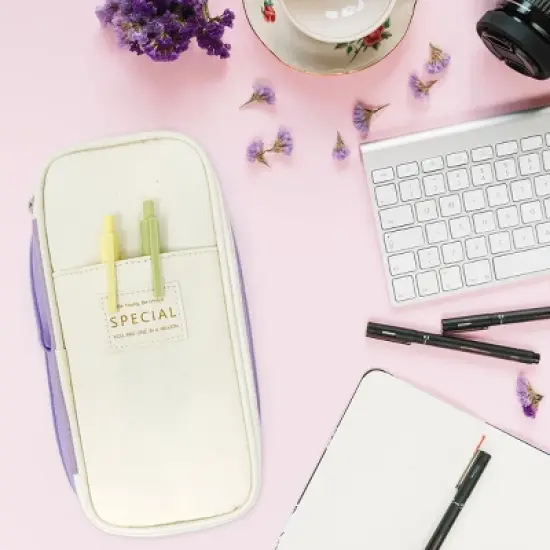 Wrapables Large Capacity Pencil Case, Expandable Pencil Pouch for Stationery Tools, Lavender image {4}