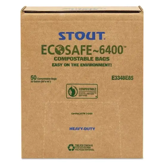 Stout by Envision EcoSafe-6400 Bags, 32 gal, 0.85 mil, 33" x 48", Green, 50/Box image {5}