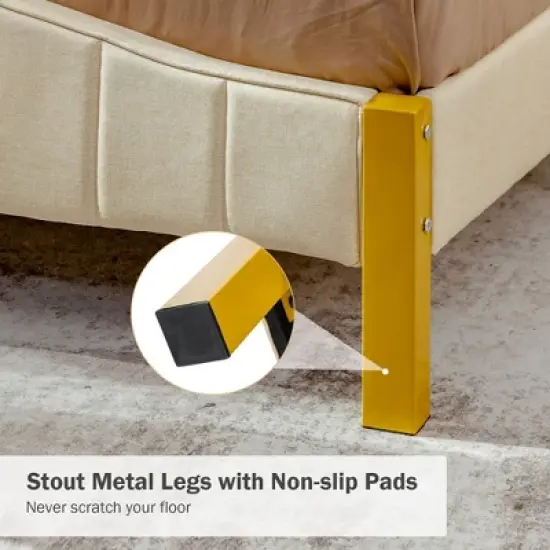 Costway Full\Queen Size Upholstered Bed Frame Mattress Foundation Platform Quilted Headboard image {7}