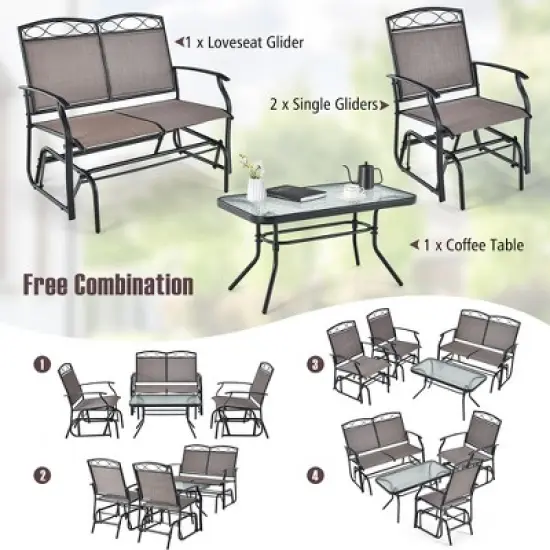 Tangkula 2 PCS Patio Glider Conversation Set Outdoor Loveseat Glider Chair w/ Tempered Glass Coffee Table image {5}