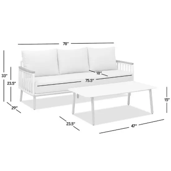 FIONECA 2-Piece Teak & Aluminum Outdoor Sofa with Coffee Table, Modern Patio Conversation Set with Cushions for Garden & Backyard image {4}
