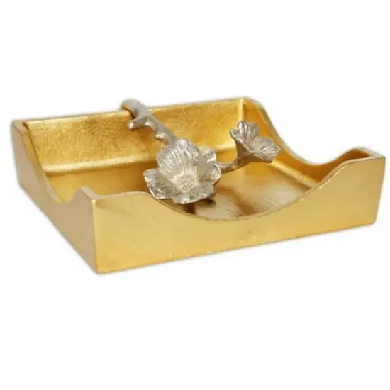 Classic Touch Gold Square Napkin Holder With Flower Design image {1}