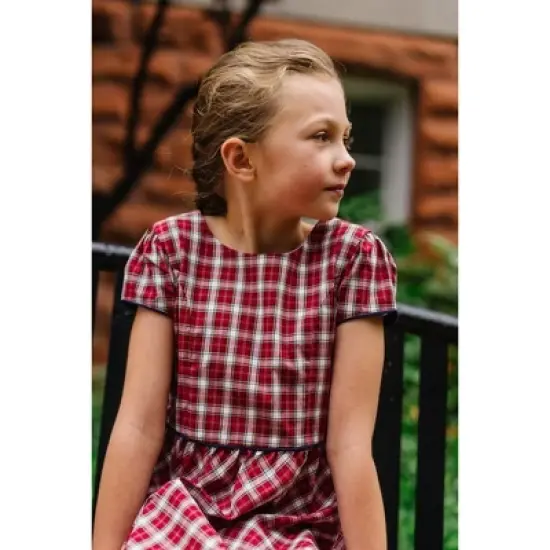Hope & Henry Girls' Short Sleeve Button Back Schoolgirl Dress, Kids image {4}