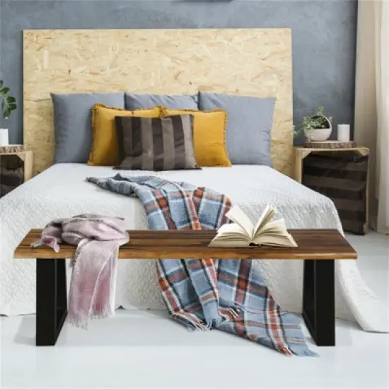 MOEPISY Solid Acacia Wood Patio Bench Seating Chair image {7}