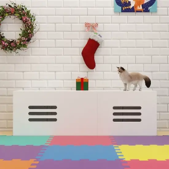 Chery Life White 59.05"L x 17.71"W x 18.89"H Modern Wooden Cat Box Furniture with Double Room, Giving Cats The Greatest Privacy Space image {1}