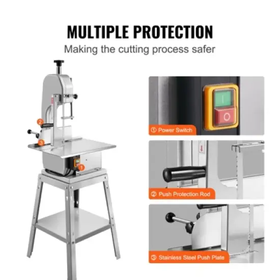 VEVOR Electric Meat Saw, 850W Stainless Vertical Cutter, 19.1"x15" Workbench, 7.09" Cutting Thickness, Includes 5 Blades image {6}