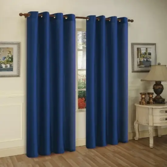 J&V TEXTILES 2 Panels Solid Grommet Faux Silk Window Curtain Drapes Treatment 58" Wide and 84" Length (Black) image {13}