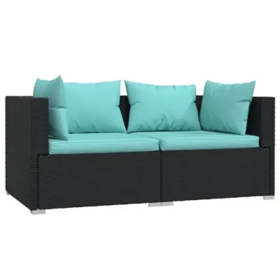 vidaXL 3 Piece Patio Lounge Set with Cushions Black Poly Rattan image {2}