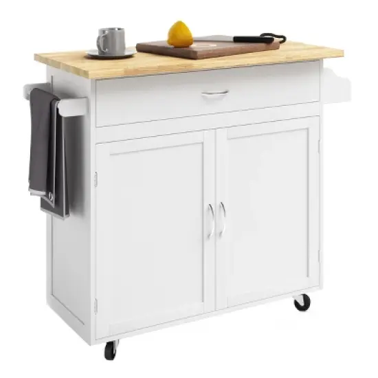 Kitchen Island with Spice Rack and Storage Cabinet &ndash; Rolling Cart with Drawers to Use as Coffee Bar, Microwave Stand or Storage by Lavish Home (White) image {4}