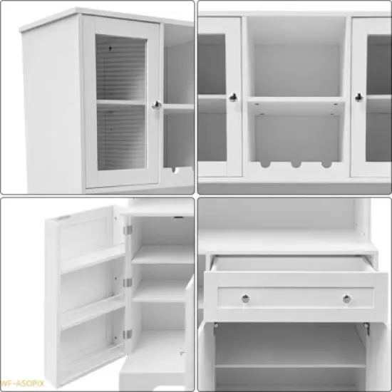 Modern Kitchen Pantry Cabinet with Microwave Stand, Drawer & 14 Shelves image {5}