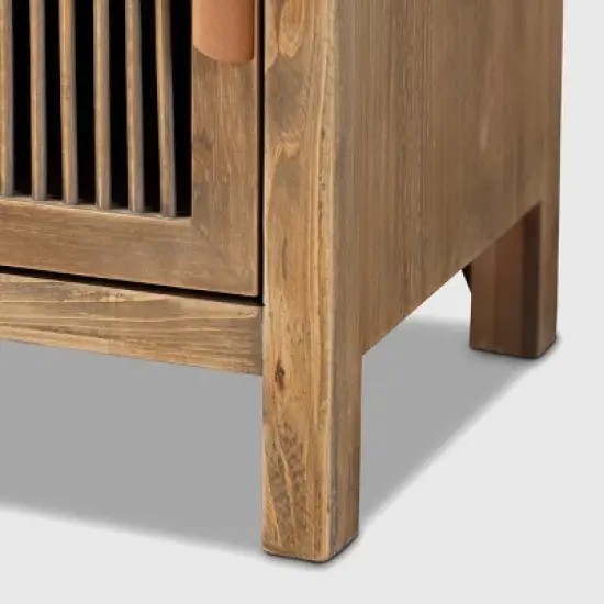 Clement 1 Door and 1 Drawer Wood Spindle Nightstand Brown - Baxton Studio image {5}