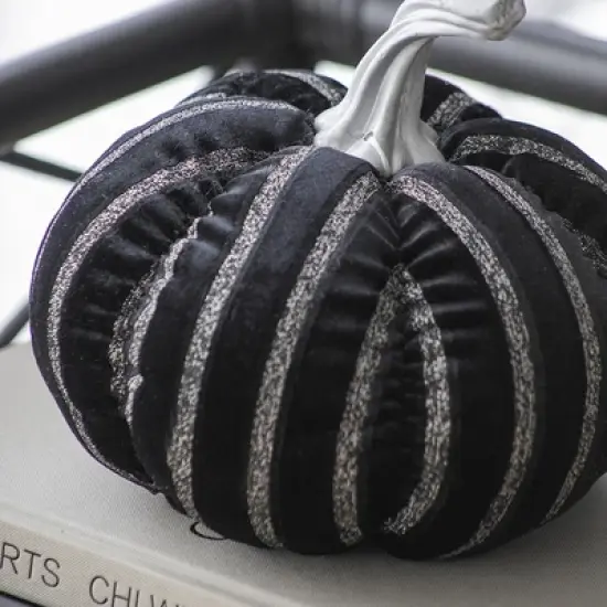 Whisen Fabric Stripe Pumpkin Decor, Holiday Halloween Decoration - Black & White image {3}