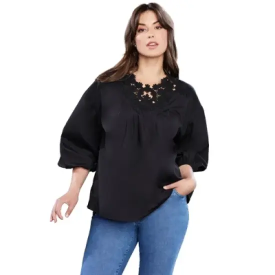 June + Vie by Roaman's Women&rsquo;s Plus Size Lace La Vie Poplin Top image {4}