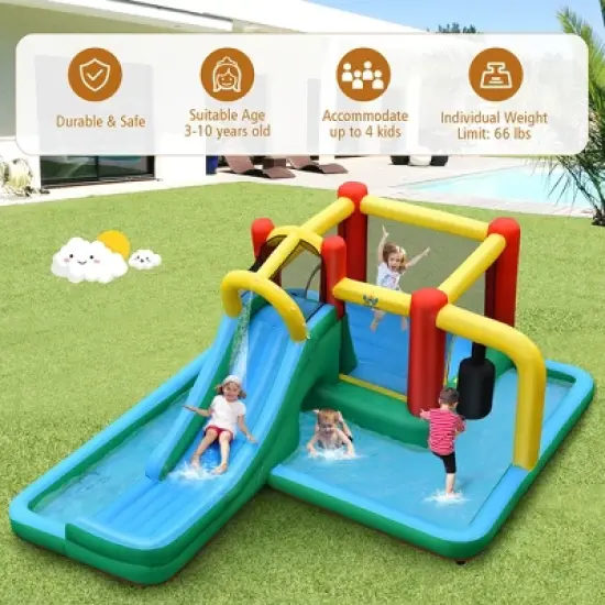 Inflatable Slide Water Park Climbing Bouncer Bounce House w/Tunnel & 735W Blower image {5}