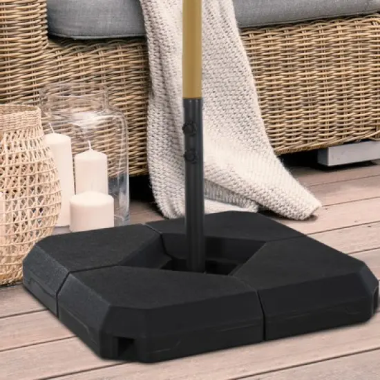 Outsunny 4-Piece Outdoor Patio Offset Umbrella Base Stand Weight Holder w/ Cross Base for Powerful Support, 158lbs Sand or 132lbs Water Filled, Black image {2}
