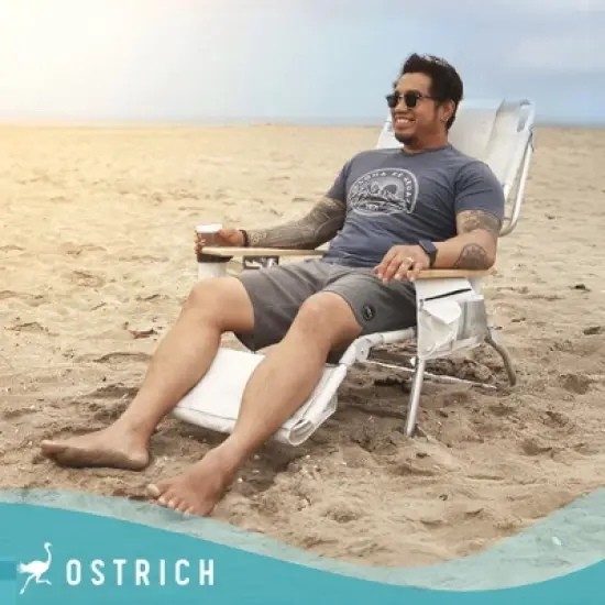 Ostrich Deluxe 3N1 Lightweight Lawn Beach Reclining Lounge Chair with Footrest, Outdoor Furniture for Patio, Balcony, Backyard, or Porch, White image {4}