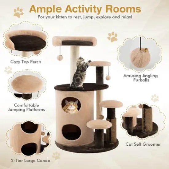 Costway 40'' Cat Tree Tower Multi-Level Activity Tree with 2-Tier Cat-Hole Condo image {7}