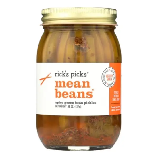 Rick's Picks Mean Beans Spicy Green Bean Pickles - Case of 6/15 oz image {1}
