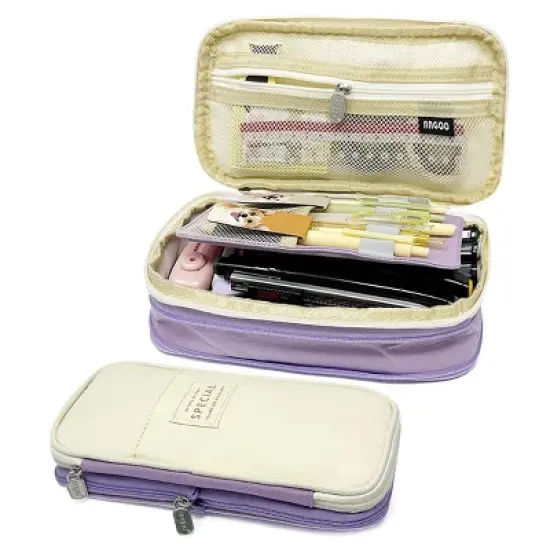 Wrapables Large Capacity Pencil Case, Expandable Pencil Pouch for Stationery Tools, Lavender image {6}