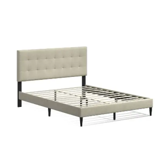 Glenwillow Home Kaya Upholstered Platform Bed, Buttonless Tufting, Mattress Foundation, Wood Slat Support, No Box Spring Needed, Beige, Queen image {1}