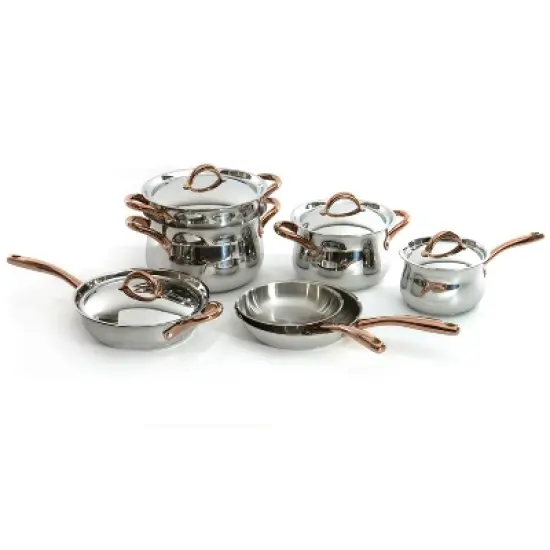 BergHOFF Ouro Gold 11Pc 18/10 Stainless Steel Cookware Set, Rose Gold Handles, Metal Lids image {9}