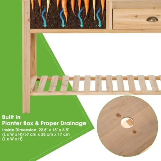 Costway Wood Raised Garden Bed w/ Trellis Elevated Planter Box w/ Storage Shelf and Drawer image {6}