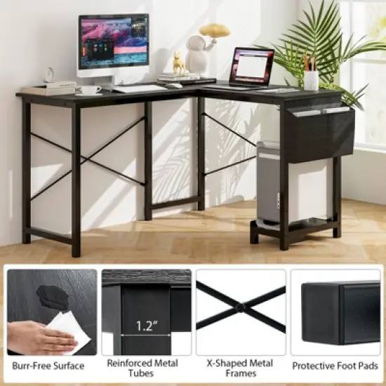 Tangkula L-Shaped Office Desk Modern Reversible Computer Desk with Storage Pocket & CPU Stand Corner Gaming Table with Sturdy Metal Frame image {7}