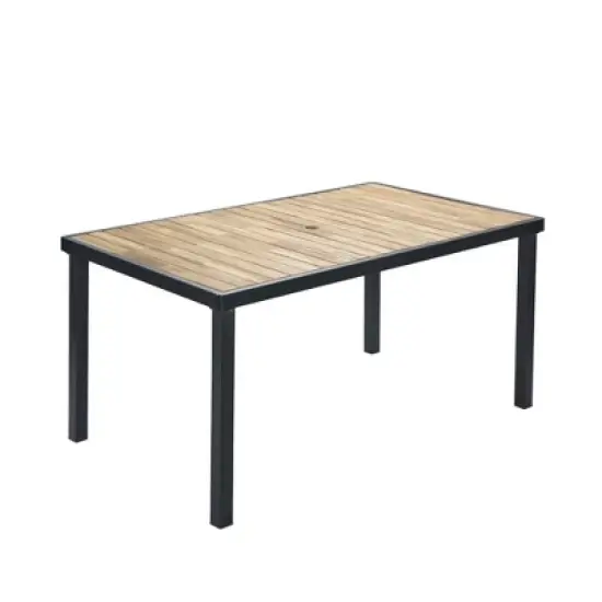 FIONECA All-Weather 7-Piece Patio Dining Set with Acacia Wood Table Top & Umbrella Hole, Brown Gray Rattan Outdoor Conversation Set image {15}