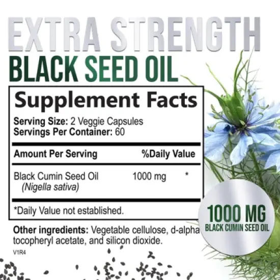Black Seed Oil Softgels 1000mg, Premium Nigella Sativa Blackseed, Pure Natural Black Cumin Seed Oil, Antioxidant - 120 Softgels By Nature's Nutrition image {1}