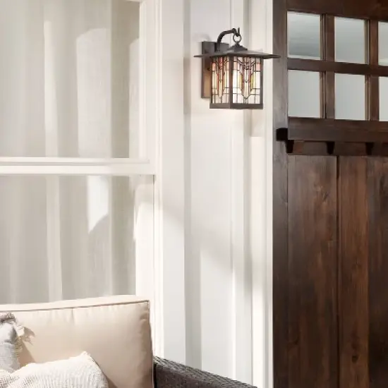 11.75" 1-Light Prairie Craftsman Outdoor Wall Lantern Sconce Oil Rubbed Bronze - River of Goods image {2}