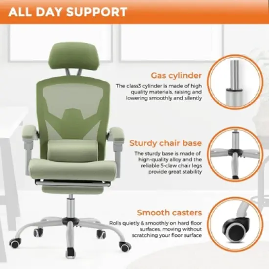 MyDepot Gaming Reclining High-Back Mesh Chair with Ergonomic Leg Rest image {6}