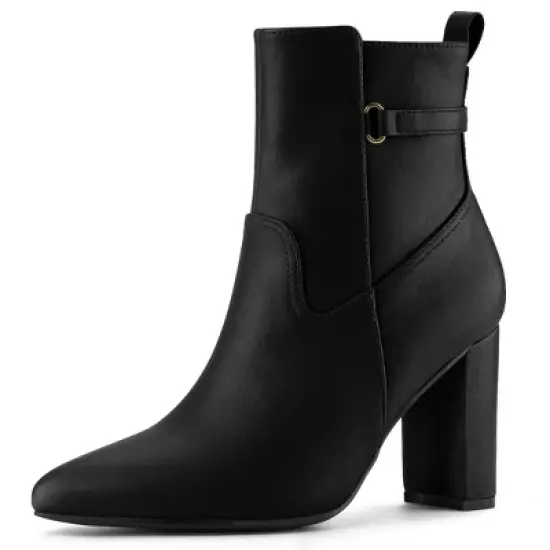 Allegra K Women's Pointed Toe Chunky High Heels Ankle Boots image {8}