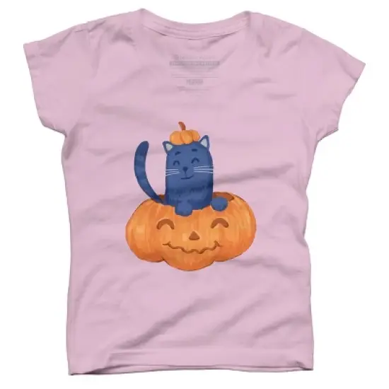 Girl's Design By Humans Halloween Cat In A Pumpkin By wubbadub T-Shirt image {7}