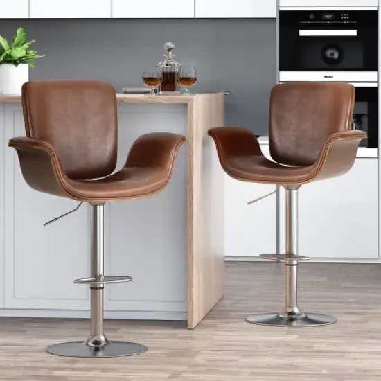 2pc Romer Mid Century Modern Bentwood Adjustable Swivel Counter Height Barstools - Christopher Knight Home image {1}